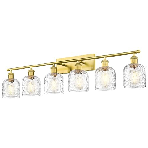 zeyu 42.2'' Modern Bathroom Gold Light Fixture, 6 Light Bathroom Lighting Fixtures Over Mirror Bedroom, Brushed Gold Finish with Clear Hammered Glass, ZJF63B-6W BG | Amazon (US)