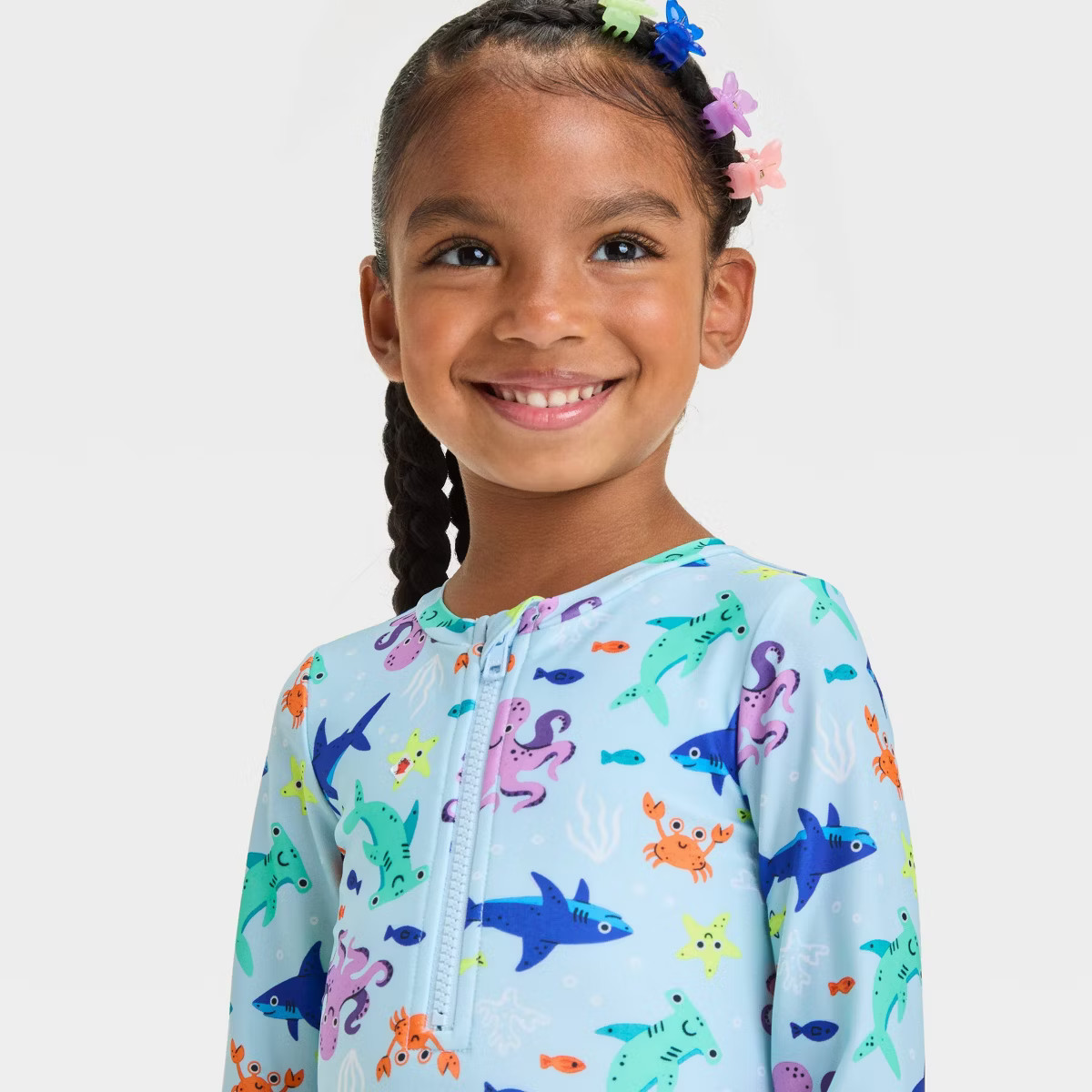 Toddler Girls' Long Sleeve Half Zip One Piece Rash Guard  - Cat & Jack™ Blue | Target