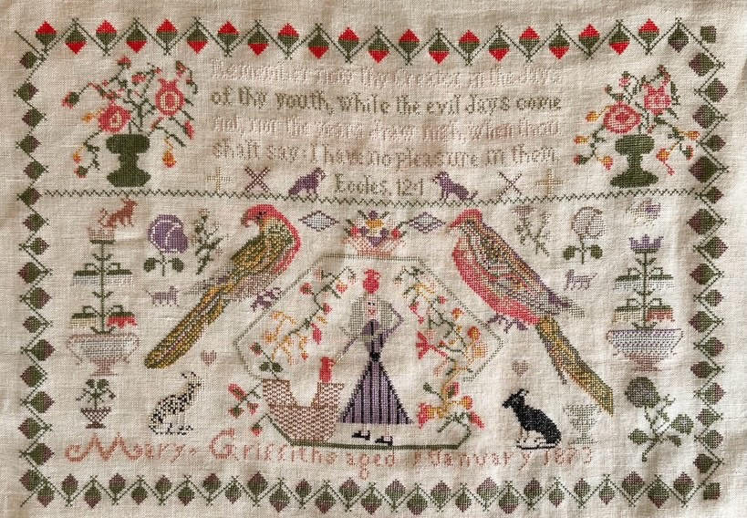 A cross-stitch sampler is a quiet autobiography told in thread. Each careful X carries patience, practice, and a little stubborn hope, building letters, borders, and small symbols into something both useful and beautiful. Traditionally stitched to mark a moment—learning a skill, marking a year, celebrating a home or a promise—it holds the rhythm of steady hands and unhurried time. No two samplers are ever quite alike: colors chosen on a whim, motifs borrowed or invented, mistakes left in as proof of making. When finished, it becomes more than cloth—it’s a record of devotion, a humble artwork, and a reminder that beauty can grow one stitch at a time. Blessed to have stitched and finished such a beautiful piece. 
Love y’all mucho! 
.
Pattern - Mary Griffith 1873 @riesgigi 
Fabric- 36 count Parchment Linen stitched 1 over 2 - @weeksdyeworks 
Floss - DMC 
.
.
.
.
.
#crossstitchfinish #needleandthread #crossstitchlove #samplerlove #marygriffiths1873

#LTKmomlife #LTKdayinmylife #LTKstorytime