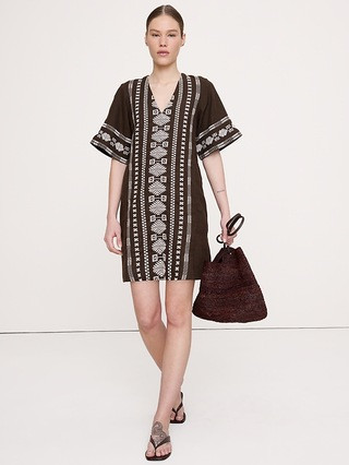 Embroidered Linen Mini Dress | Banana Republic (US)