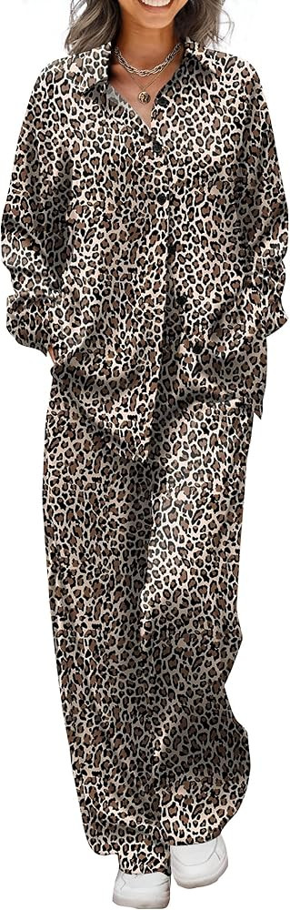 Ekouaer Womens Satin Silky Pajama Set 2 Piece Print PJs Soft Loungewear Button Down Sleepwear wit... | Amazon (US)