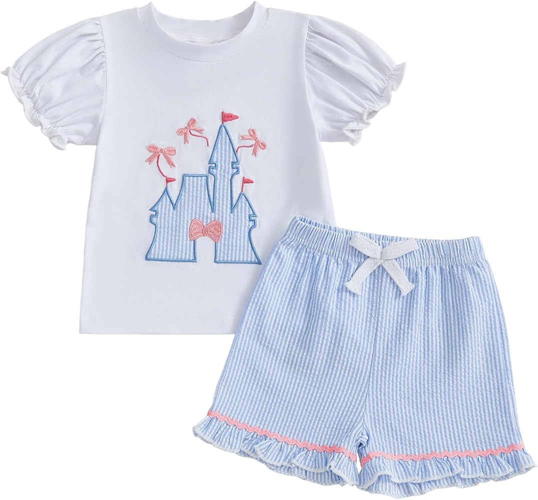 MA&BABY Toddler Girls Summer Outfit Bow Castle Embroidery T-Shirt Birthday Kids Girl Princess Clo... | Amazon (US)