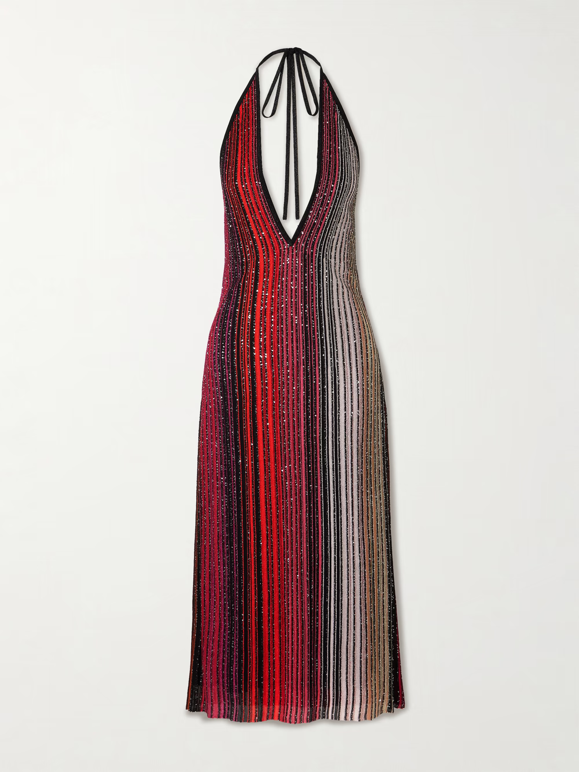 Sequined striped metallic crochet-knit halterneck midi dress | NET-A-PORTER APAC