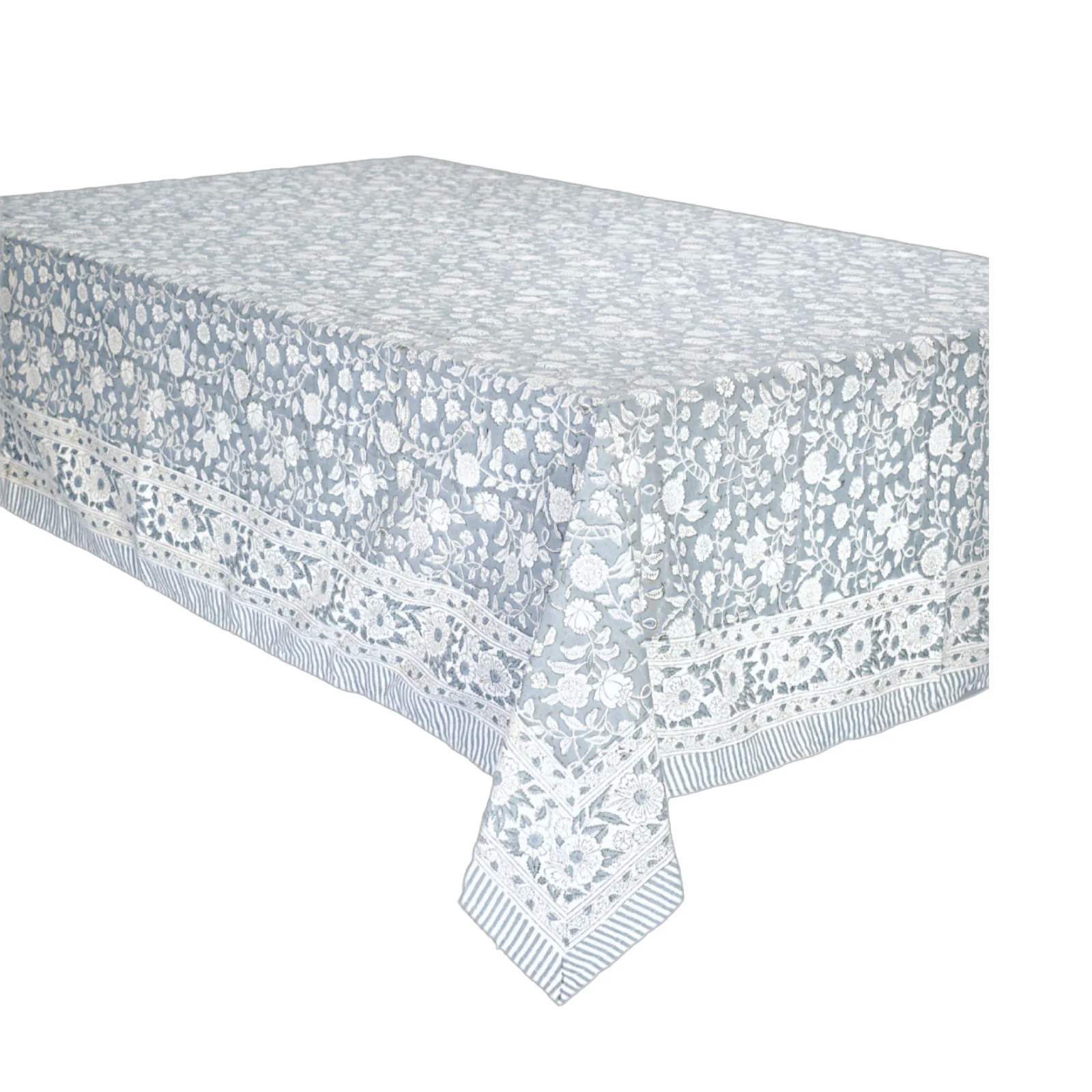 Botanical Hand Block Tablecloth in Blue | Brooke and Lou