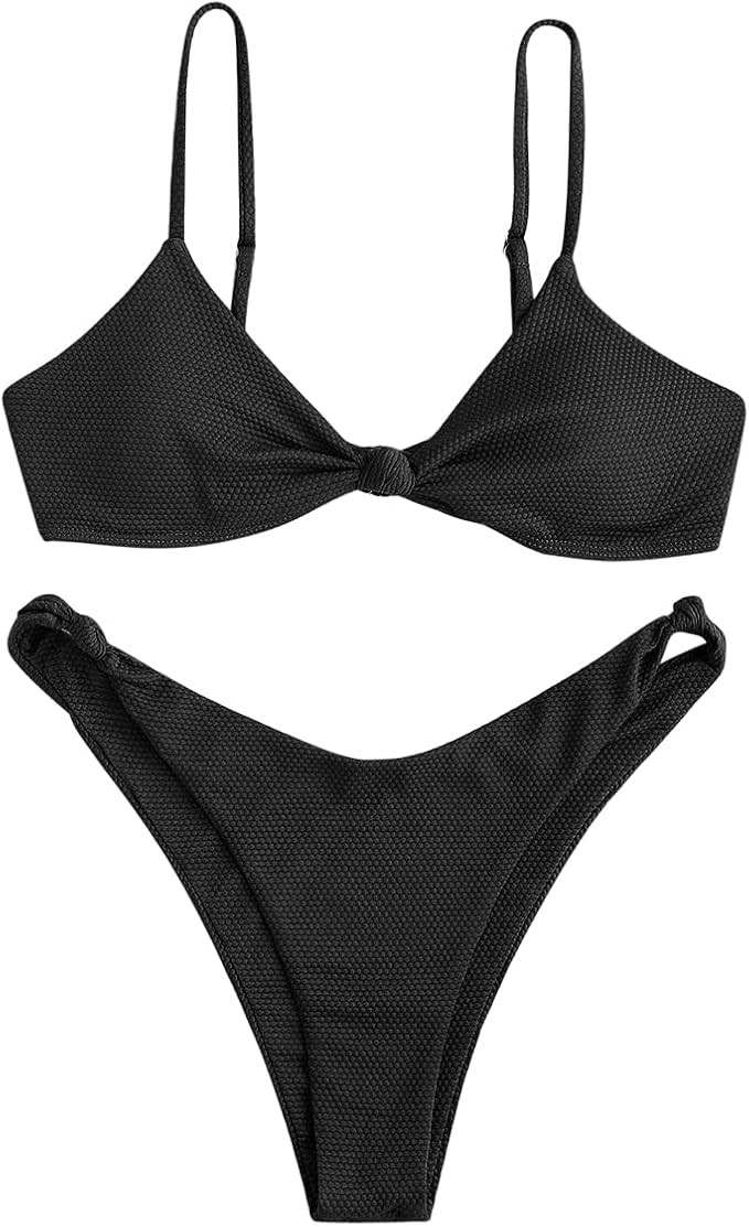 ZAFUL Women's Silk TString Bikini Swimwear Triangle Tie Side Bikini Cheeky Brazilian Swimsuits | Amazon (US)