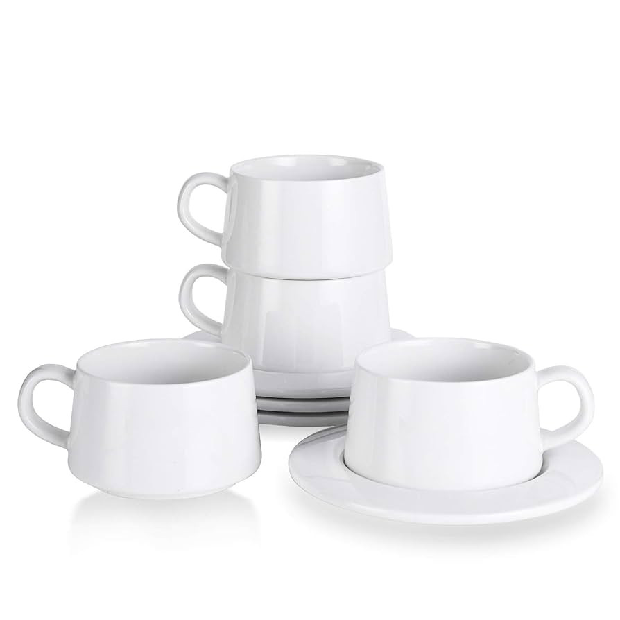 Kanwone Porcelain Stackable Cappuccino Cups with Saucers - 8 Ounce for Specialty Coffee Drinks, C... | Amazon (US)