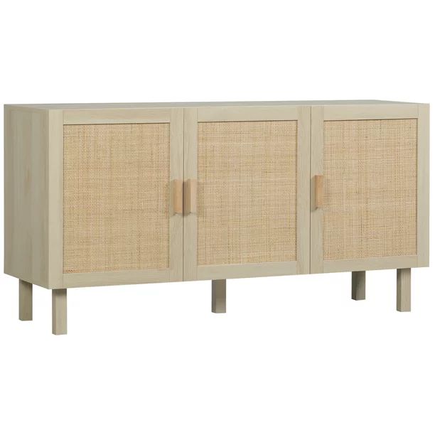 HOMCOM Kitchen Cabinet, Storage Cabinet, Sideboard Floor Accent Cabinet with 3 Rattan Doors and A... | Walmart (US)