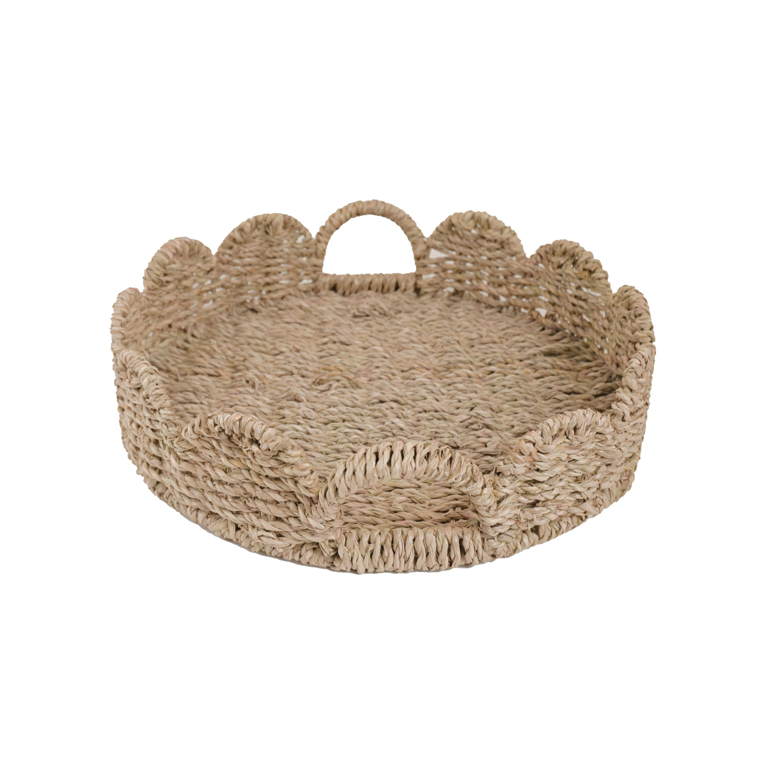 GYASVWU Seagrass Scalloped Tray with Handles,Round Basket Tray,Wicker Rattan Serving Tray,Decorat... | Amazon (UK)