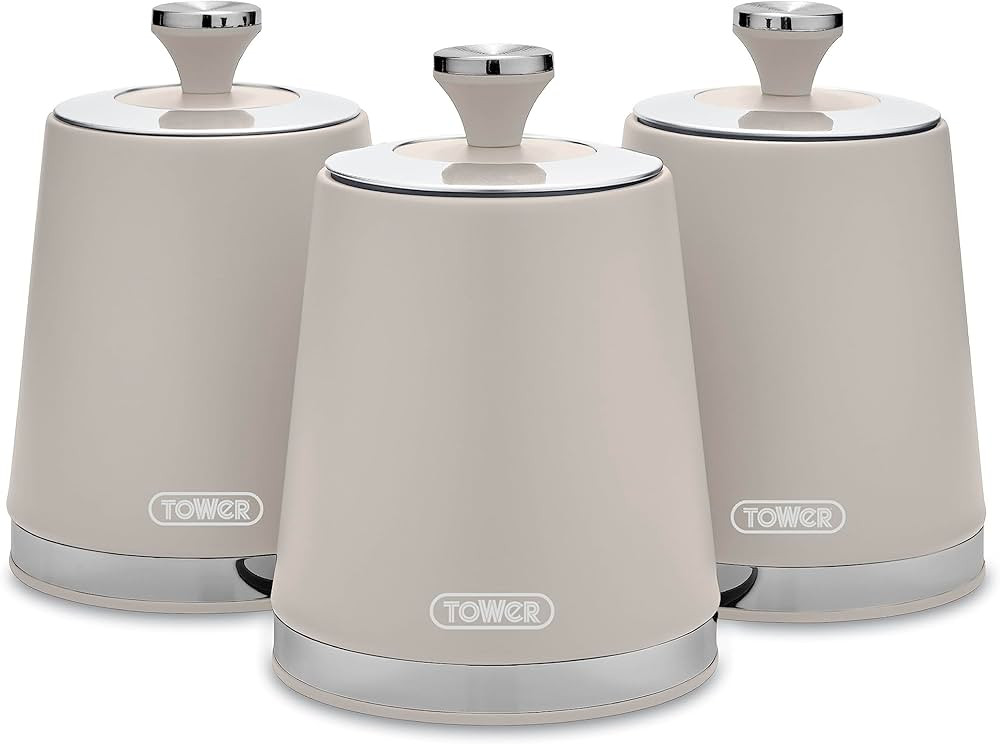 Tower T826131MSH Cavaletto Set of 3 Storage Canisters, Canisters for Tea/Coffee/Sugar, Carbon Ste... | Amazon (UK)
