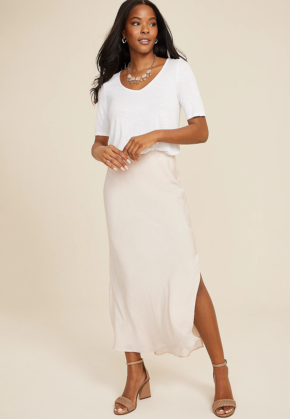 Satin High Rise Maxi Skirt | Maurices