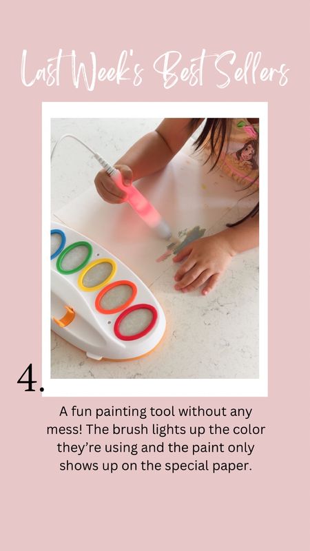 A fun painting tool without any mess! The brush lights up the color they're using and the paint only shows up on the special paper.

#LTKhome #LTKkids #LTKfindsunder100