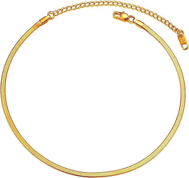 Snake Chain Women Men Choker Necklaces, Black/18K Gold Plated Stainless Steel Herringbone Necklac... | Amazon (US)