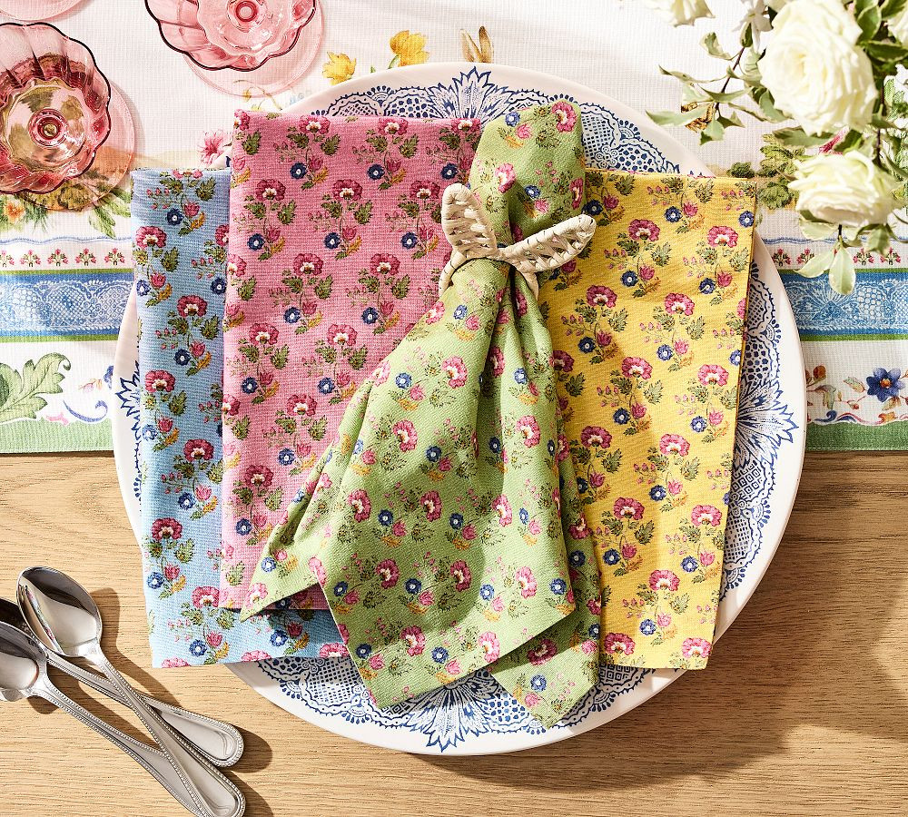 Botanical Bunny Cotton Napkins - Mixed Set of 4 | Pottery Barn CA