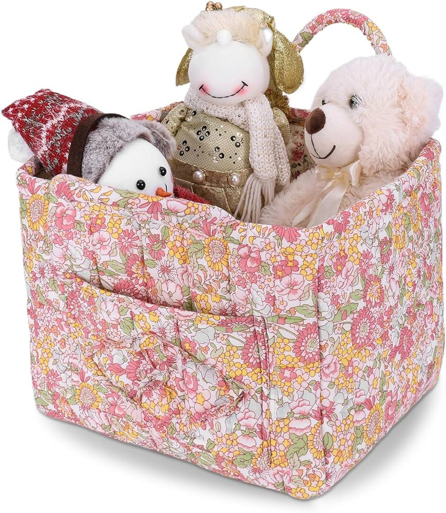 Storage Basket Boho Fabric Large Collapsible Floral Laundry Nursery Hamper Portable Folding Stora... | Amazon (US)
