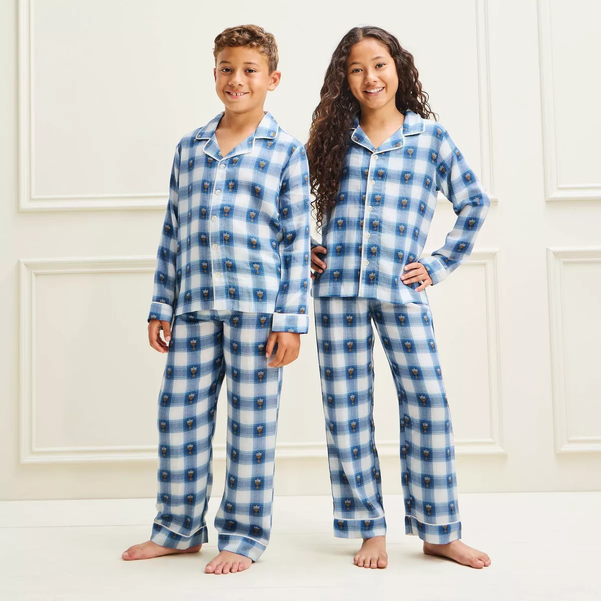 Kids' Holiday Hanukkah Plaid Flannel Matching Family Pajama Set - Wondershop\u2122 Blue S | Target