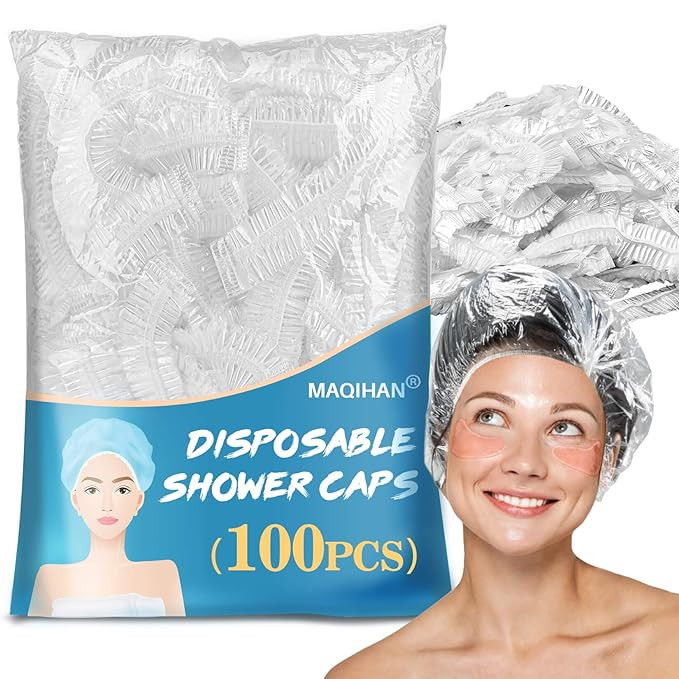100 Disposable Shower Caps Unisex - Large Plastic Hair Caps for Deep Conditioning Shower Cap Reus... | Amazon (US)