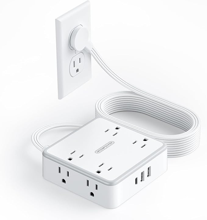 Flat Extension Cord 10 FT, Surge Protector Power Strip with 8 Outlets 3 USB Ports, Flat Plug Surg... | Amazon (US)