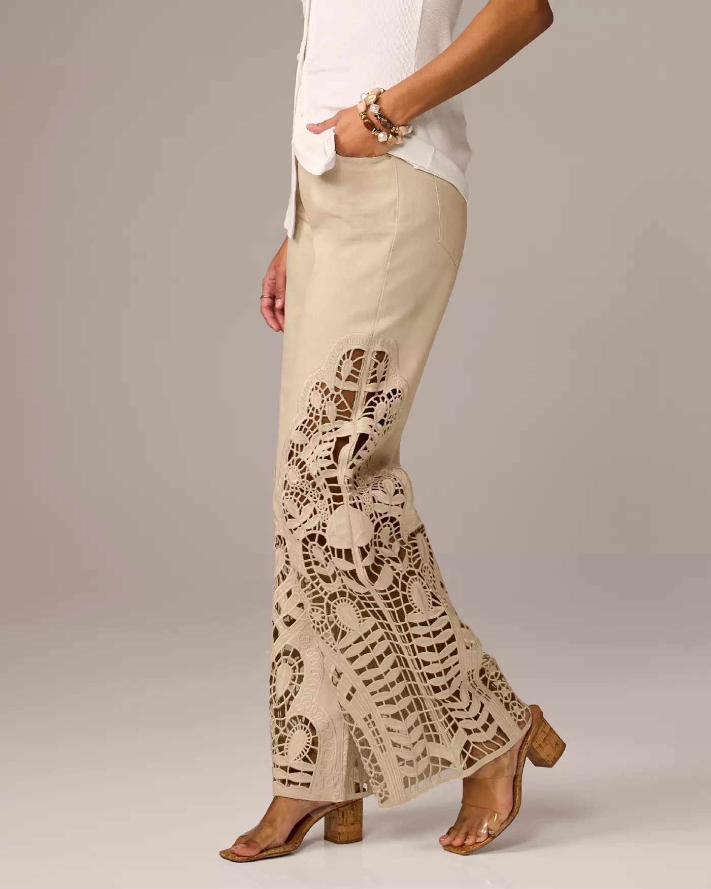 Eyelet Cutout Flare Jean - Smoke Gray | Boston Proper | Boston Proper