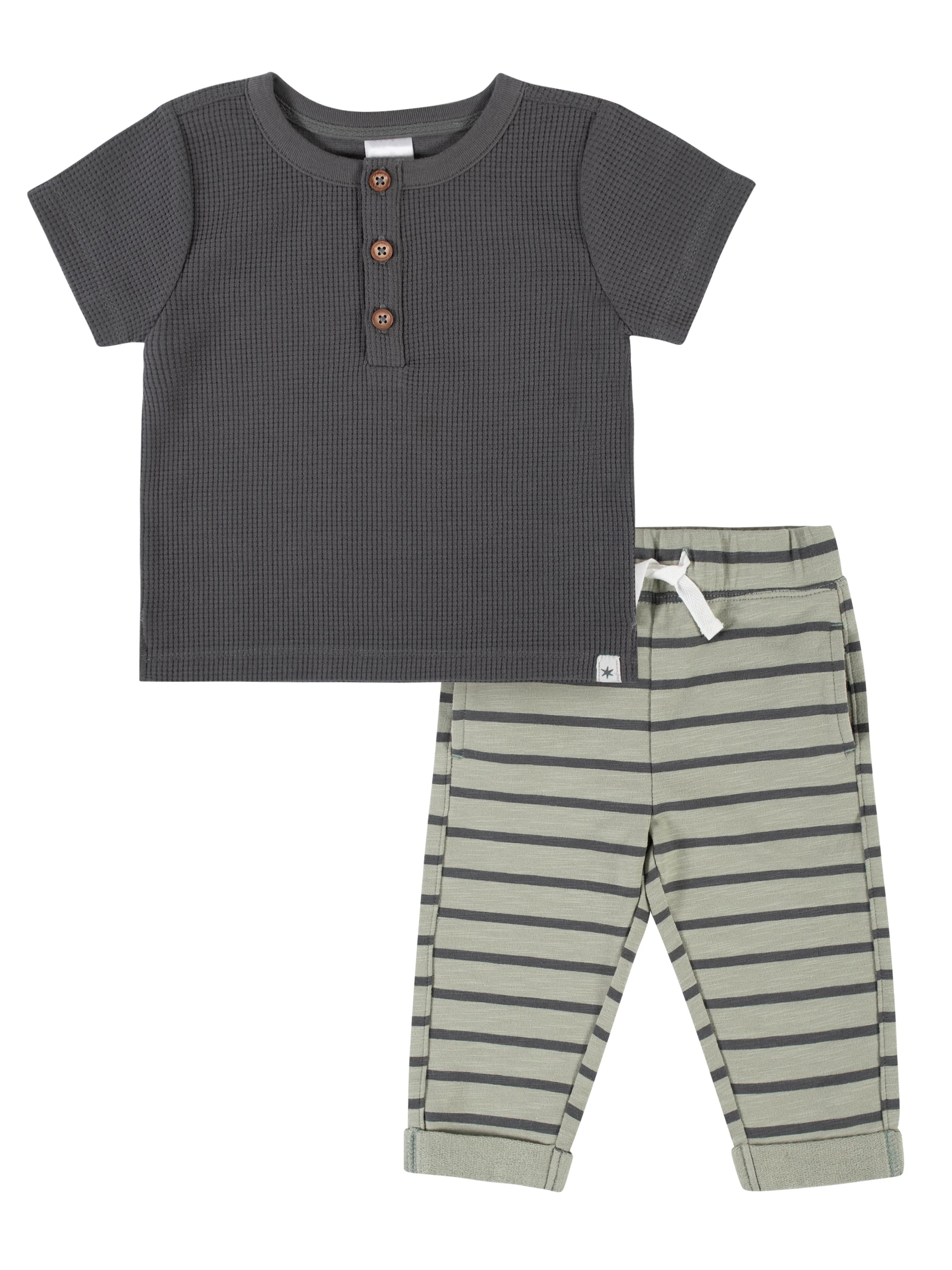 Modern Moments By Gerber Baby Boy Short-Sleeve Henley T-Shirt & Jogger Pant, 2-Piece Outfit Set, ... | Walmart (US)