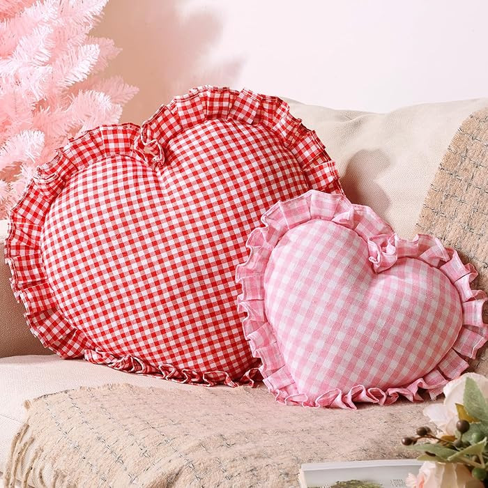 Bunny Chorus Valentines Day Decorations, 2pcs Love Heart Shaped Pillows, 13"& 9" Gingham Couch Cu... | Amazon (US)