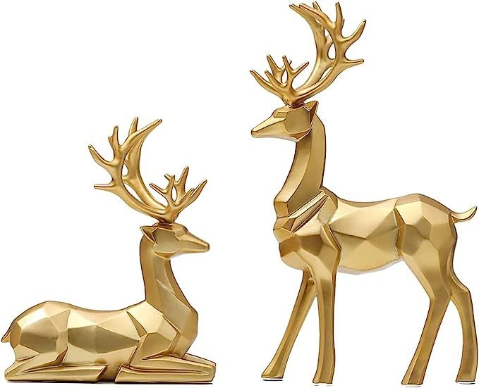 2PCS Geometric Elk Statues, Nordic Style Elk Home Decor,Abstract Elk Sculptures for Decorating Of... | Amazon (US)