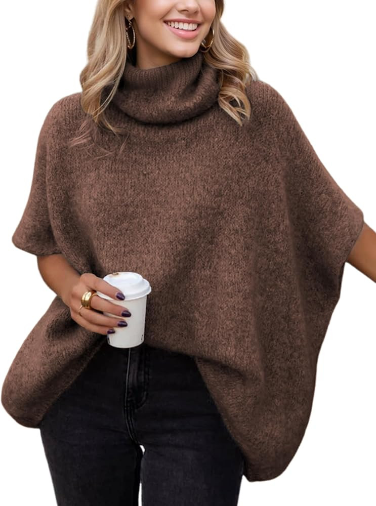 Ynhonra Womens Turtleneck Sweater Oversized Chunky Batwing Sleeve Short Tops | Amazon (US)