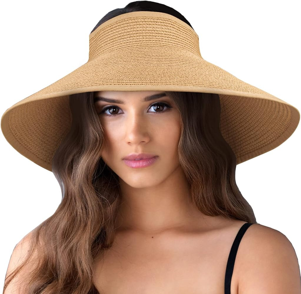 MAYLISACC Straw Sun Visor Hats for Women UPF50+ with Large Wide Brim, UV Protection Packable Flop... | Amazon (US)