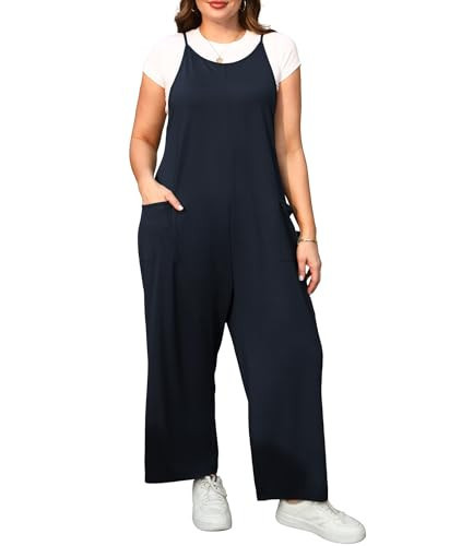 ZHUHOUSE Plus Size Romper for Women Adjustable Strap One Piece Jumpsuit with Pockets (Navy,XX-Large) | Amazon (US)