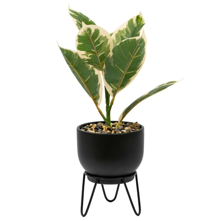 Better Homes & Gardens Artificial Ficus Plant in Black Ceramic Pot with Stand, 13" | Walmart (US)
