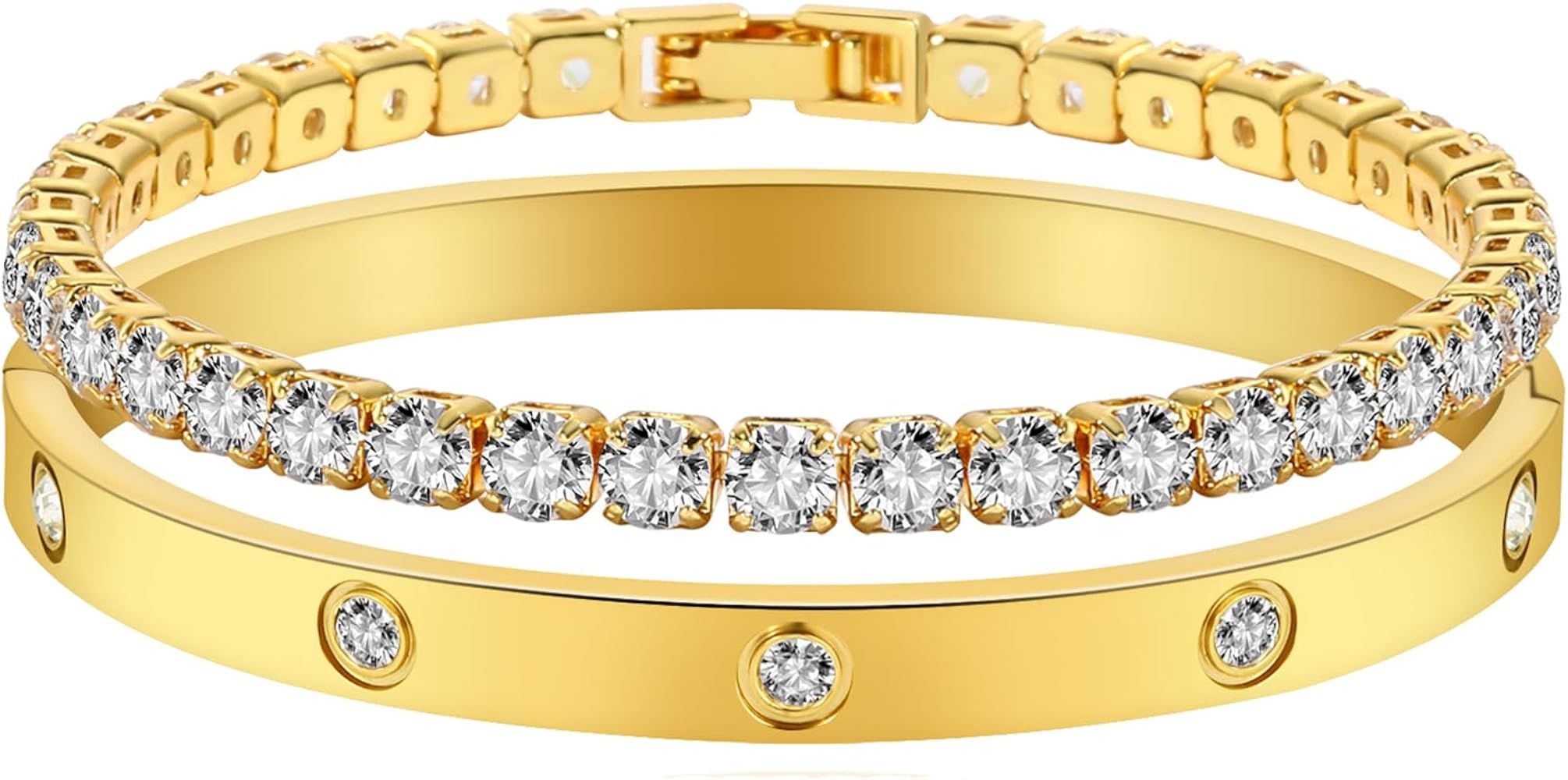 Jade cabbage Gold Bracelets for Women 18K Gold Plated Love Friendship Bracelet With Cubic Zirconi... | Amazon (US)