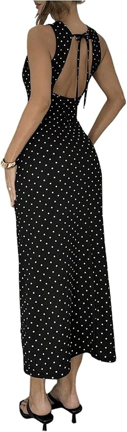 Verdusa Women's Polka Dots Tie Back Slimming Dress Backless Long Wedding Guest Dress | Amazon (US)