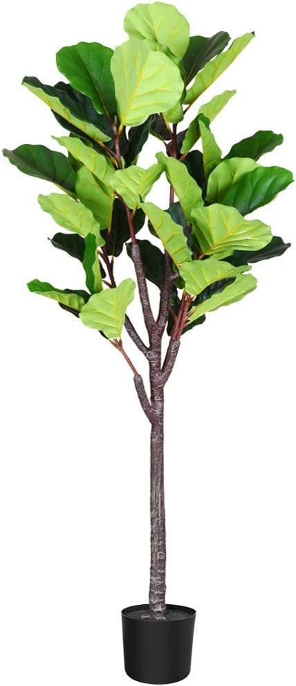 Fopamtri Artificial Fiddle Leaf Fig Tree 5.3 Feet Fake Ficus Lyrata Plant with 57 Leaves Feaux Pl... | Amazon (US)