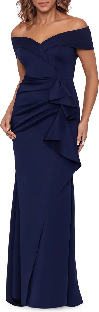 Ruffle Off the Shoulder Scuba Gown | Nordstrom