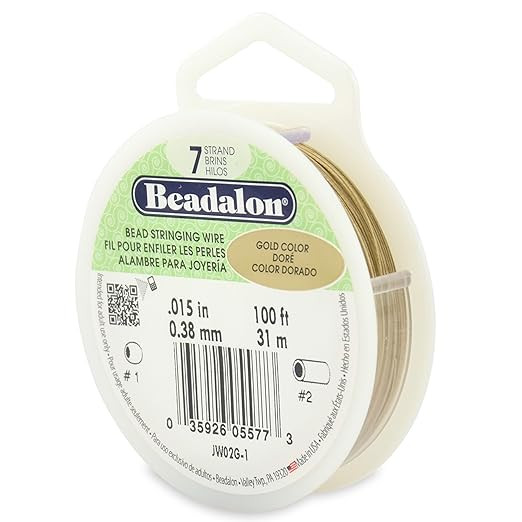 Beadalon 7 Strand Bead Stringing Wire, 0.015 in / 0.38 mm, Gold Color, 100 ft / 31 m | Amazon (US)