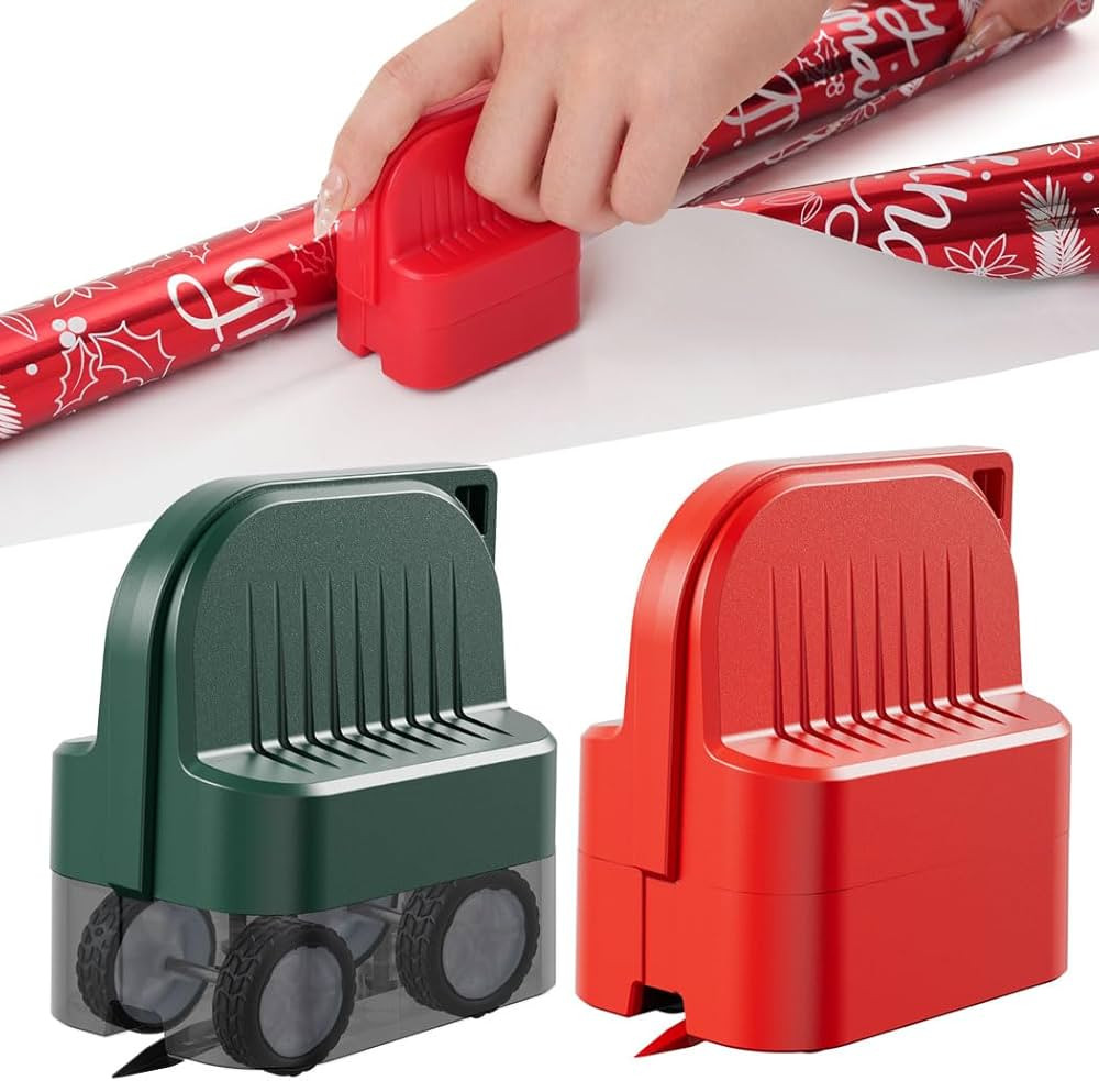 2Pcs Wrapping Paper Cutter, Gift Wrap Cutter with 2 Replaceable Blade 4 Wheels Compact Christmas ... | Amazon (US)