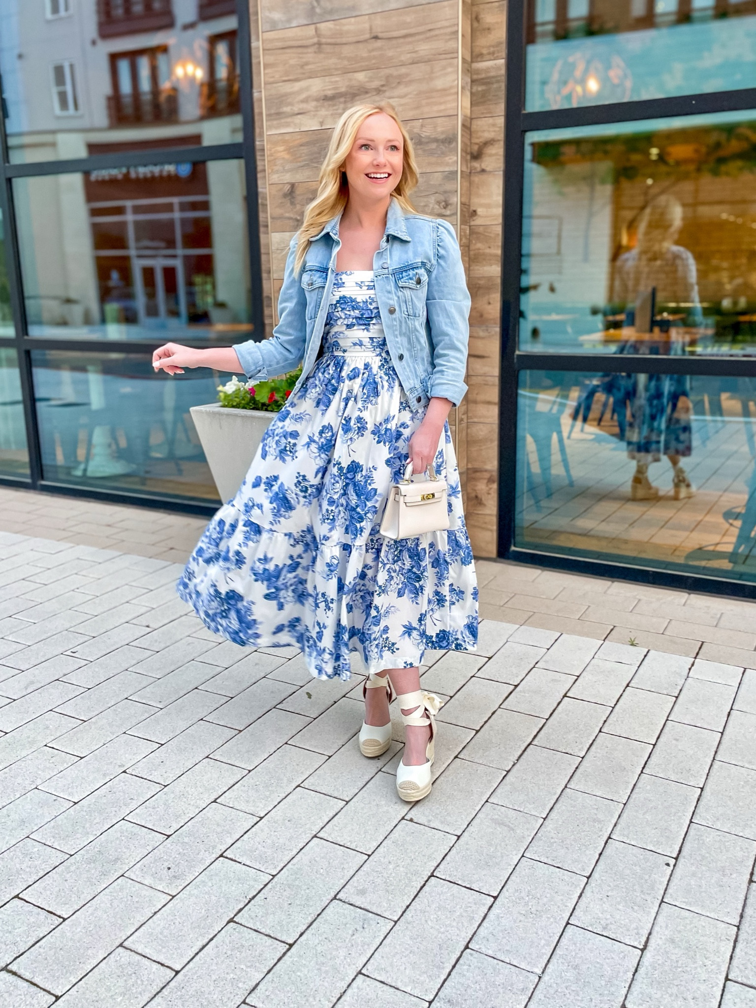 Wearing an XS regular in dress! Easter dress, blue and white dress, spring dress, midi dress, vacation dress, denim jacket, espadrilles, espadrilles wedges 

#LTKfindsunder100 #LTKSeasonal #LTKstyletip