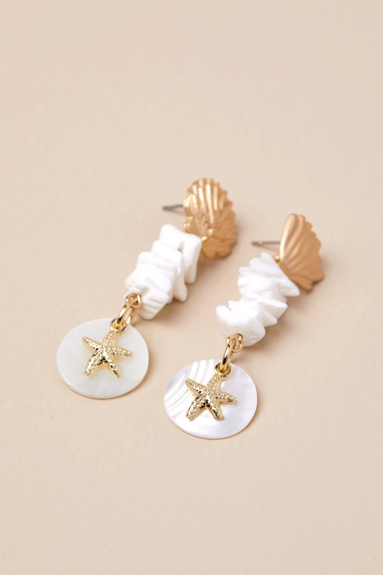 Tarka White and Gold Seashell Drop Earrings | Lulus