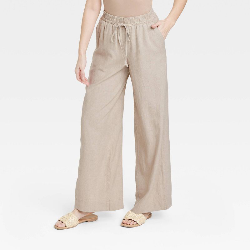 Women's High-Rise Wide Leg Linen Pull-On Pants - A New Day™ | Target