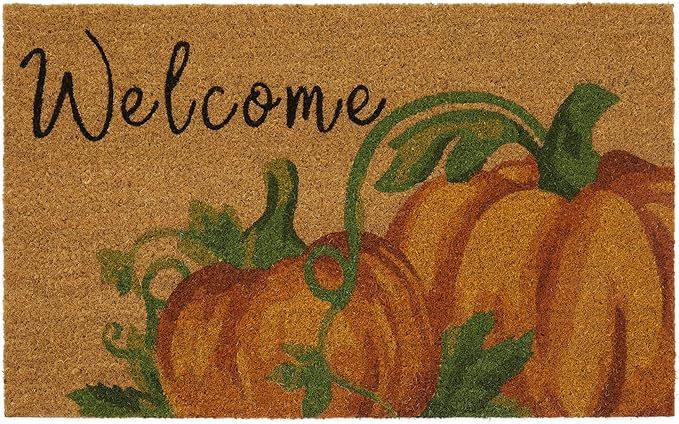 Elrene Home Fashions Farmhouse Living Fall Welcome Pumpkin Coir Mat, 18" x 30", Natural | Amazon (US)