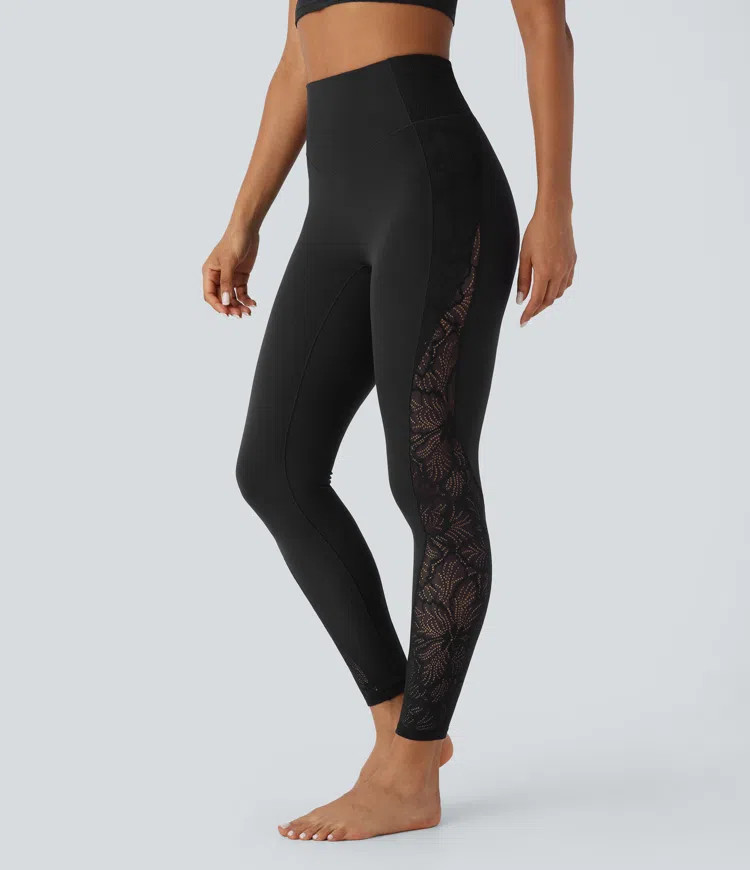 Women’s SoftlyZero™ High Waisted Pocket Contrast Lace Yoga Leggings-UPF50+ - Halara | HALARA