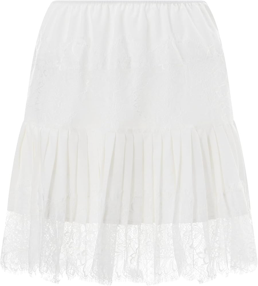 Women Y2k Lace Mini Skirt Low Rise Pleated Ruffle Half Slip Skirt Layered Flowy Short Skirt Stree... | Amazon (US)