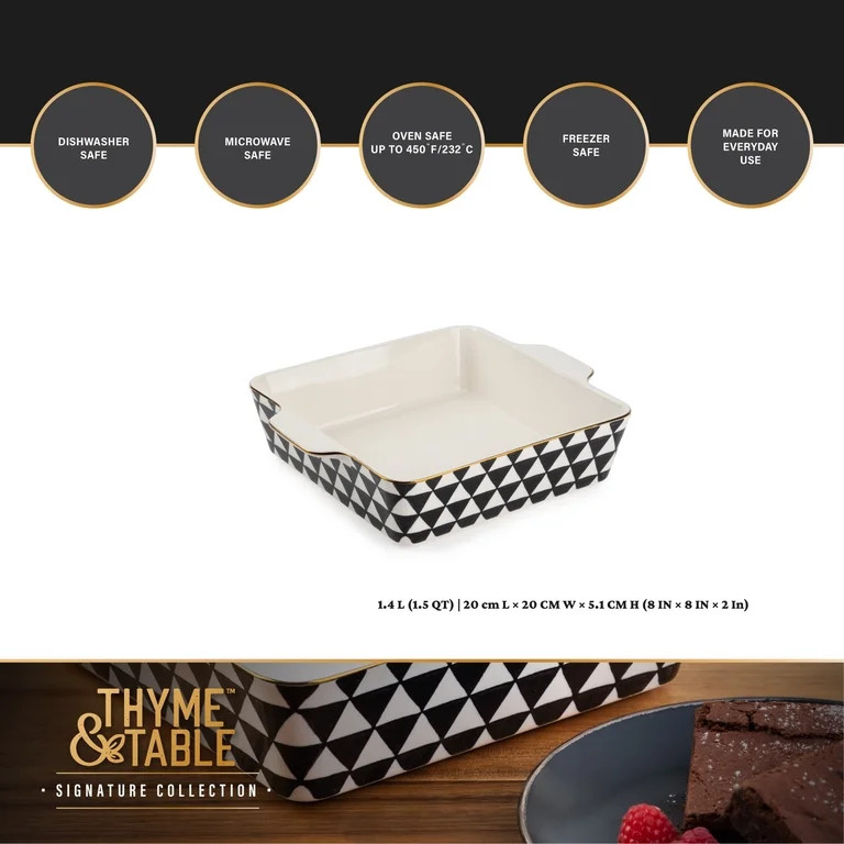 Thyme & Table 8" Square Ceramic Baker - Black & White Medallion | Walmart (US)