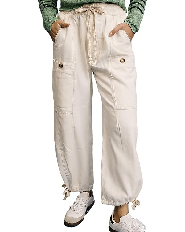 Kedera Women's Wide Leg Jeans High Waisted Pull On Baggy Jeans Cropped Denim Drawstring Pants Cas... | Amazon (US)