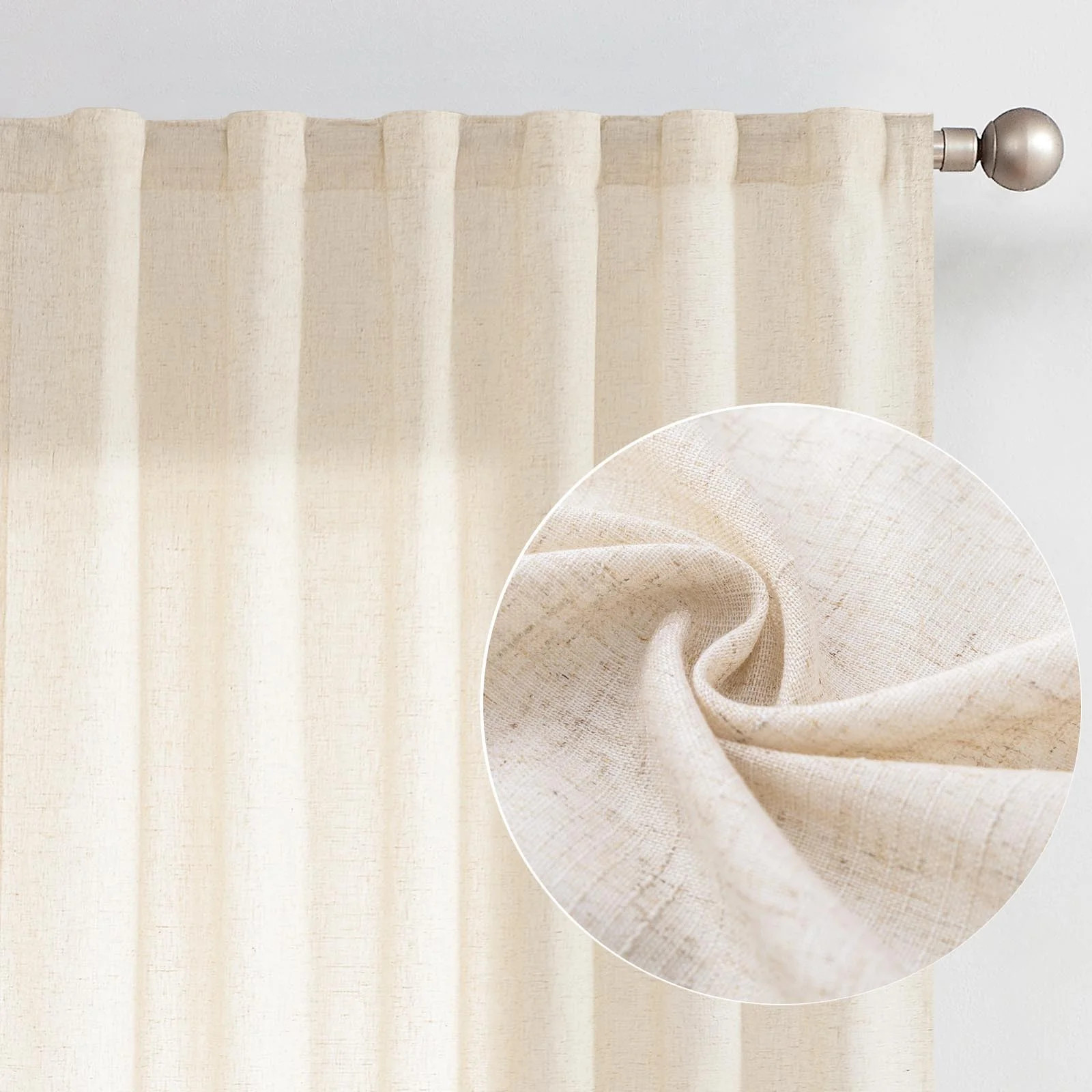 Curtainking Back Tab Curtains 96 inches Crude Beige Light Filtering Curtains Living Room Bedroom ... | Walmart (US)