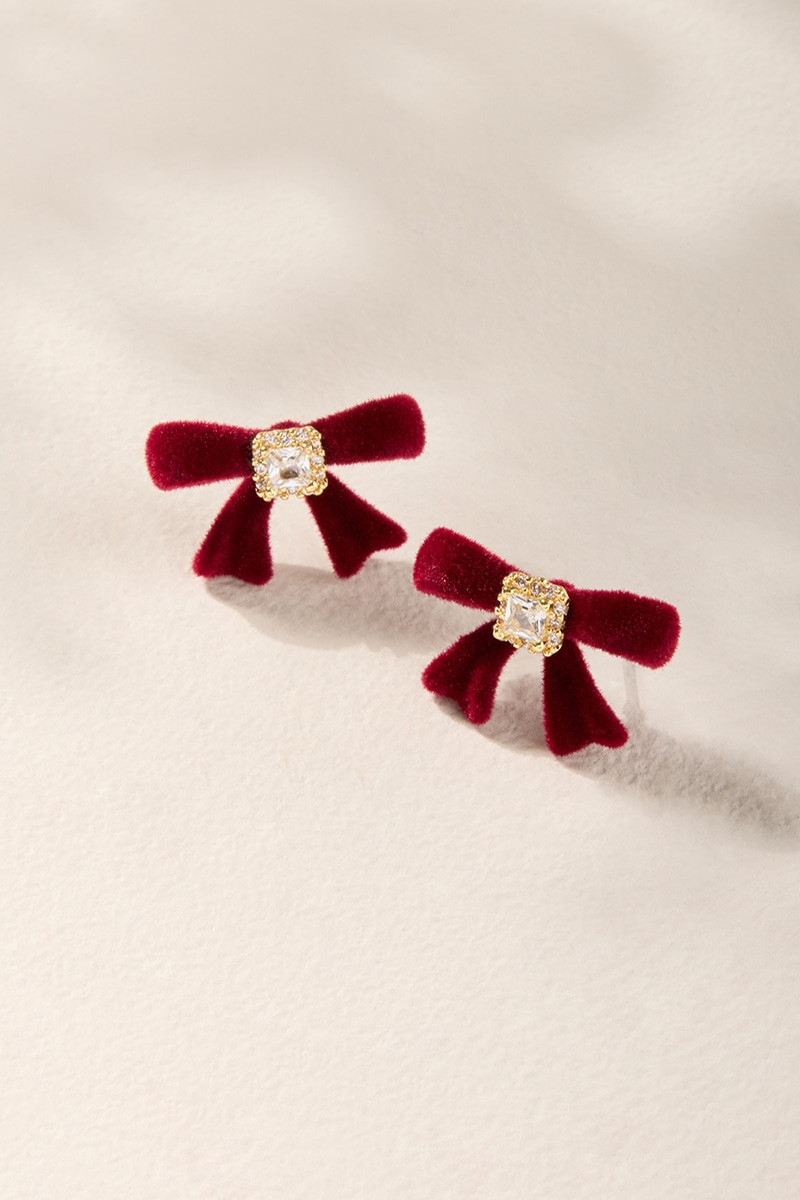 Dianna Flocked Bow Stud Earrings | Francesca's