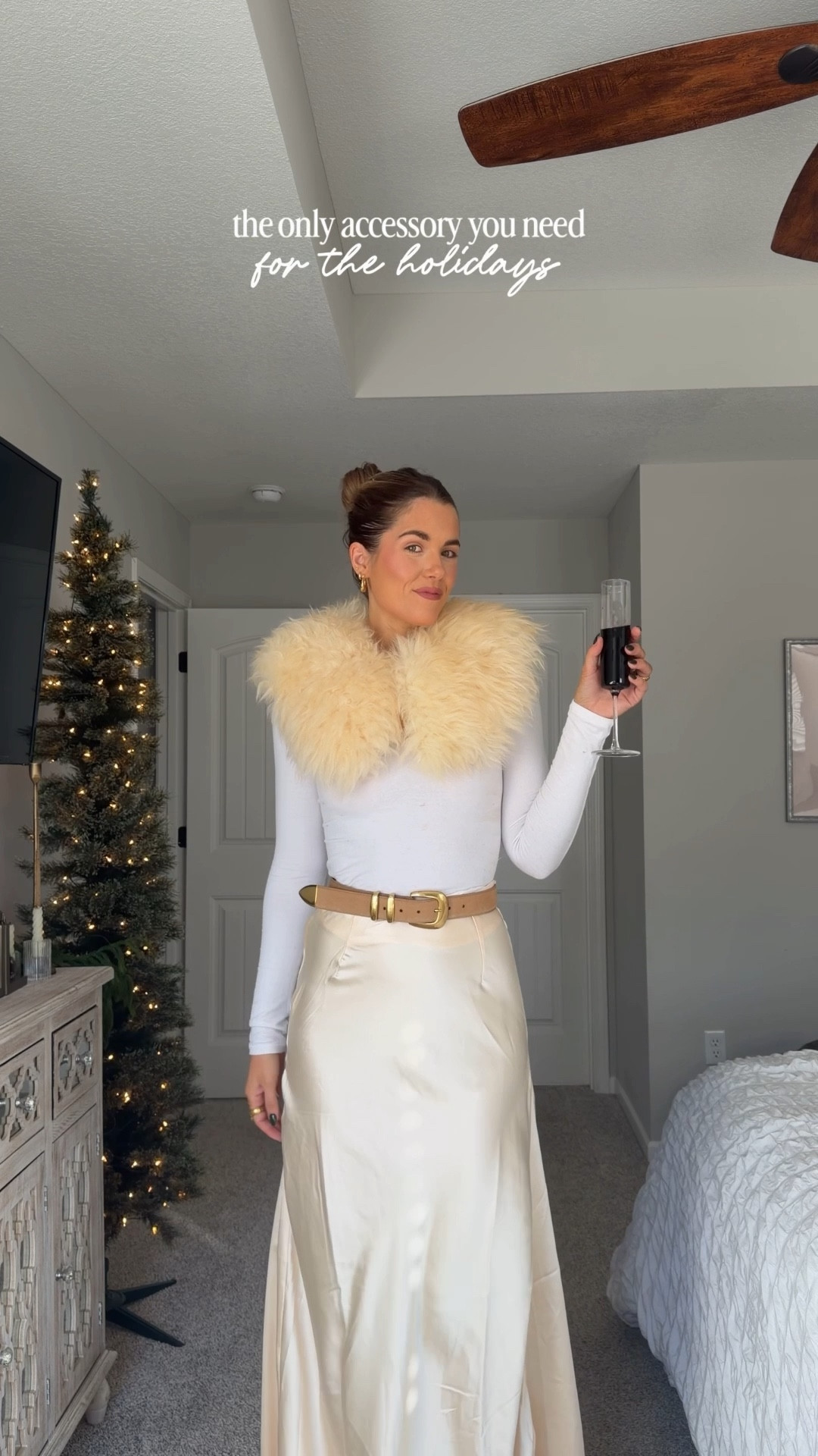THEEE ultimate holiday look 💫 size down one size in the skirt (i did a 4 but need a 2) size small in long sleeve, belt in and XS, shoes are S.M. but also linked amazon version! sheepskin collar in Caramel 

christmas dinner outfit, christmas eve outfit 

#LTKTall #LTKHoliday #LTKootd