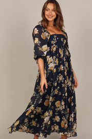Luanne Puff Sleeve Midi Dress - Navy Floral | Petal & Pup (US)