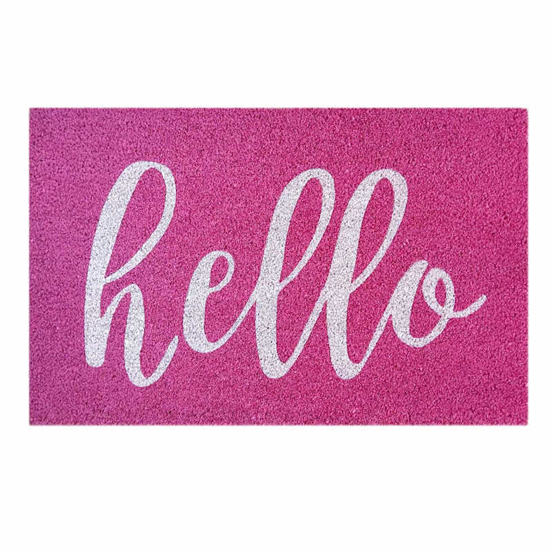 Pink Hello Script Coir Mat, 18x30 | At Home