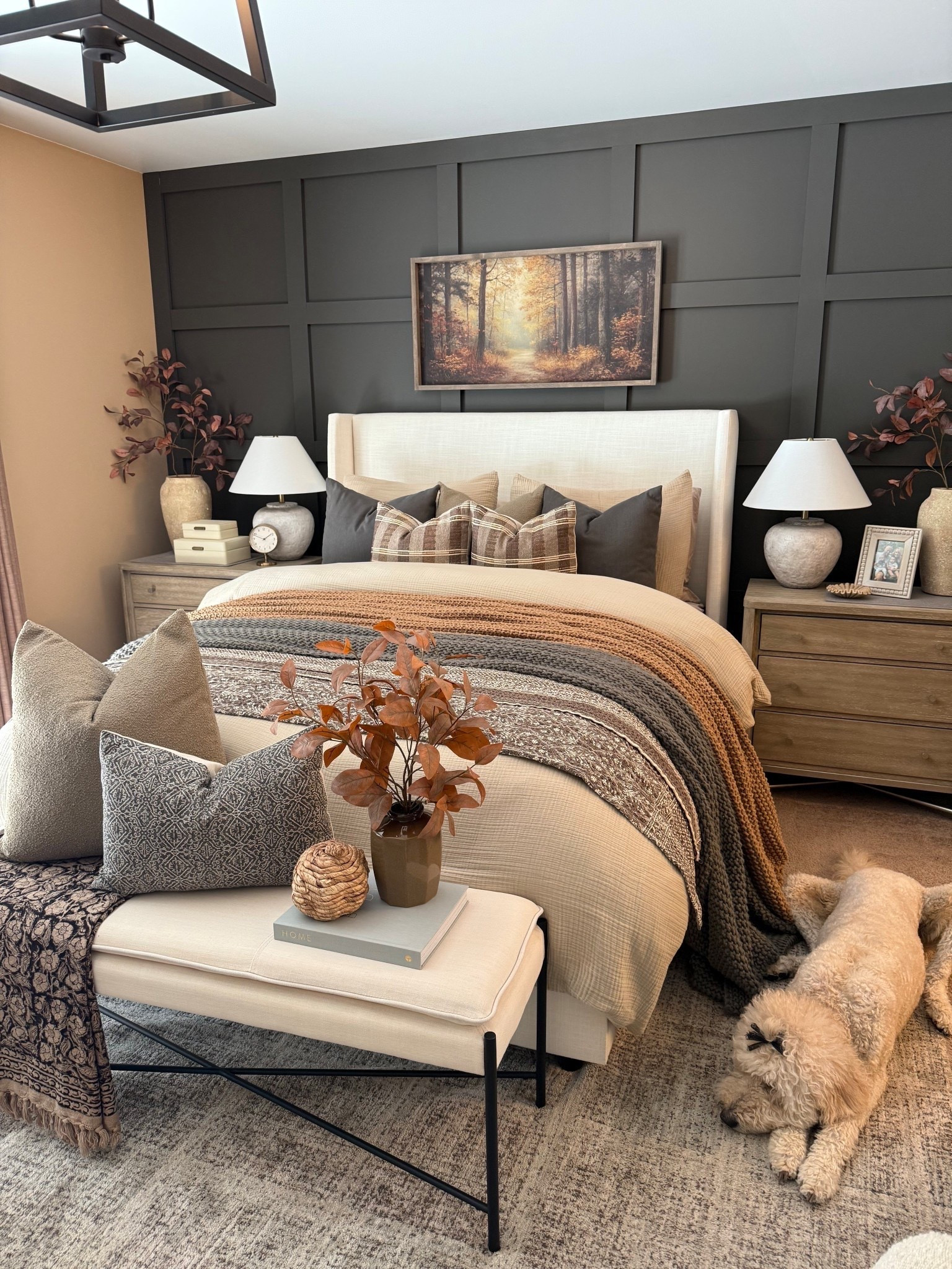 🍂Moody Fall Bedroom. 

Follow @farmtotablecreations on Instagram for more cozy home inspiration.

I wanted our bedroom to feel extra cozy this season, so I layered in all the warm textures and moody tones. From the chunky knit throws to the plaid pillows, every detail just makes me want to curl up and stay in bed all day.

The October Golden Hour sign from my sweet friend Brittany @currentlychic might be my favorite piece yet— it captures that dreamy fall glow perfectly. Shown here in a size 20x40 with Briarsmoke stain. Use my code FARMTOTABLE for 15% off. Two stems shown in each vase on nightstands  

#FallBedroom #BedroomDecor #BedroomStyling #FallHomeDecor #CozyBedroom #NeutralBedroom #OctoberGoldenHour #LayeredBedding #ThrowBlanket #DecorVase #FallStems #FallDecor #NightstandDecor #WallArt #BedroomRug

#LTKSeasonal #LTKHome #LTKSaleAlert