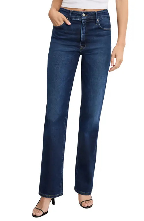 Good American Soft-Tech Straight Leg Jeans in Indigo572 at Nordstrom | Nordstrom